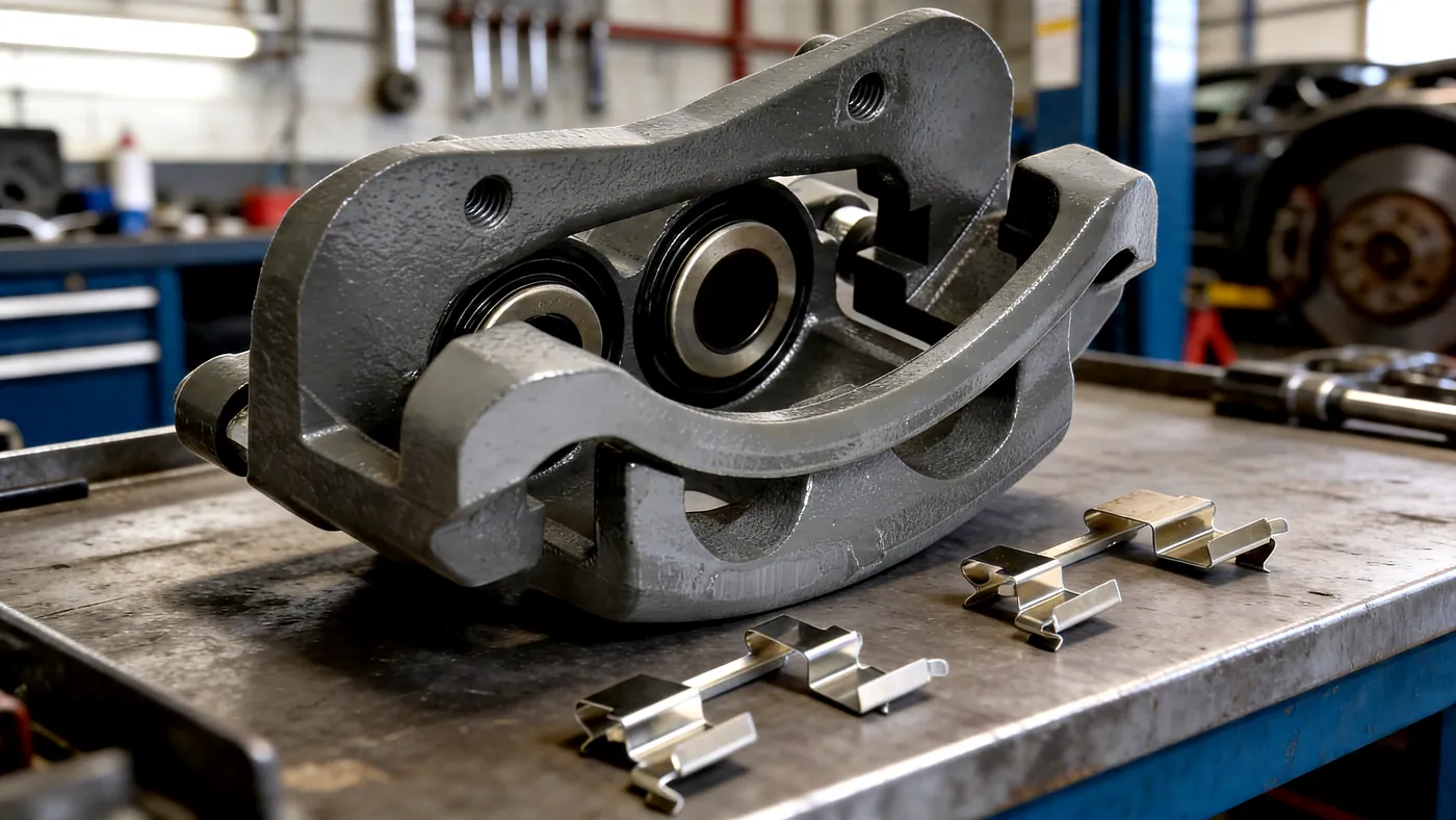 Cleaned brake caliper on the bench with new pad clips