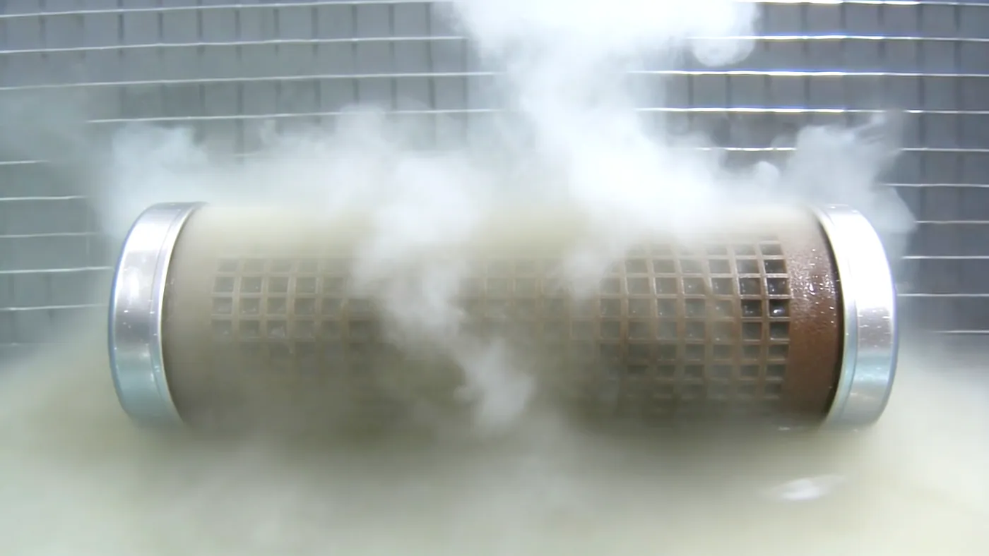 Mesh filter element in the bath, dirt clouding out of the medium