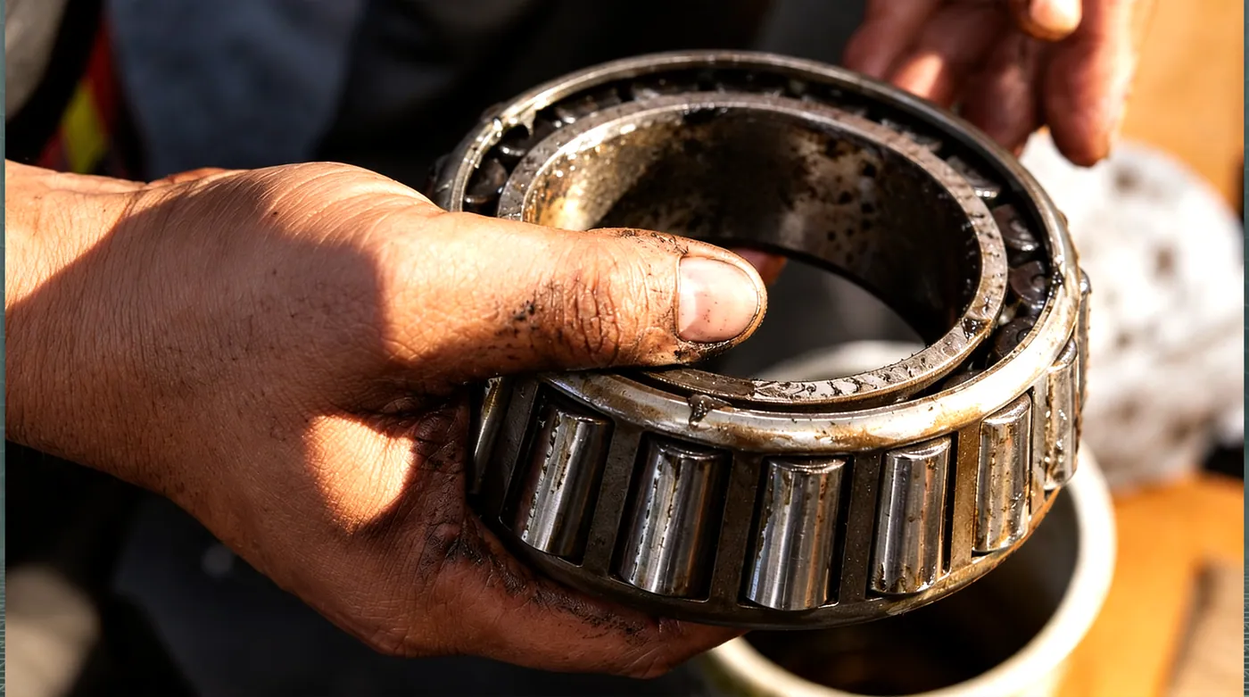Tapered roller bearing packed with old grease, as dismounted