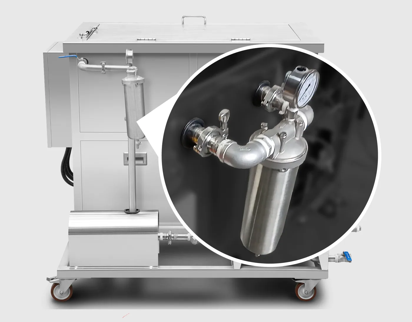 Filtration system of an SF series machine with pump, filter housing and return line